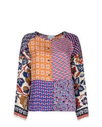 Разноцветная блузка с длинным рукавом в стиле пэчворк от Pierre Louis Mascia