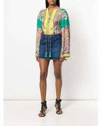 Разноцветная блузка с длинным рукавом с "огурцами" от Etro