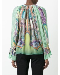 Разноцветная блузка с длинным рукавом с "огурцами" от Etro