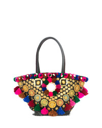 Разноцветная большая сумка из плотной ткани с украшением от Figue