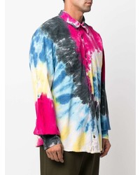 Мужская разноцветная вельветовая рубашка с длинным рукавом c принтом тай-дай от Mauna Kea