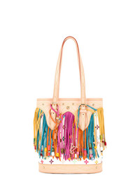 Разноцветная замшевая сумка-мешок c бахромой от Louis Vuitton Vintage