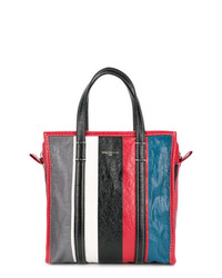 Разноцветная кожаная большая сумка в вертикальную полоску от Balenciaga