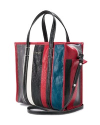 Разноцветная кожаная большая сумка в вертикальную полоску от Balenciaga
