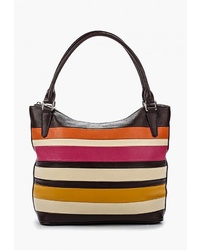 Разноцветная кожаная большая сумка в горизонтальную полоску от Eleganzza
