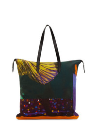 Разноцветная кожаная большая сумка с принтом