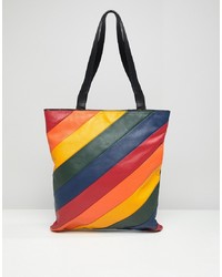 Разноцветная кожаная большая сумка с принтом от Warehouse