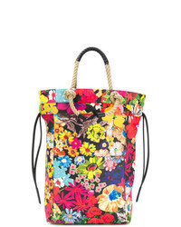 Разноцветная кожаная большая сумка с цветочным принтом