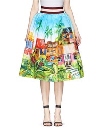 Разноцветная короткая юбка-солнце с принтом