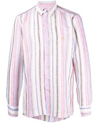 Мужская разноцветная льняная рубашка с длинным рукавом в вертикальную полоску от Etro