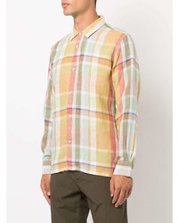 Мужская разноцветная льняная рубашка с длинным рукавом в шотландскую клетку от Officine Generale