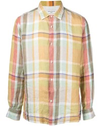 Мужская разноцветная льняная рубашка с длинным рукавом в шотландскую клетку от Officine Generale