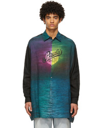 Разноцветная льняная рубашка с длинным рукавом с принтом