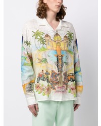 Мужская разноцветная льняная рубашка с длинным рукавом с принтом от Casablanca