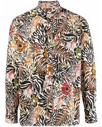 Мужская разноцветная льняная рубашка с длинным рукавом с цветочным принтом от Tintoria Mattei