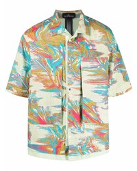 Мужская разноцветная льняная рубашка с коротким рукавом с принтом от Stone Island Shadow Project