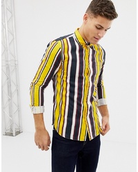 Мужская разноцветная рубашка с длинным рукавом в вертикальную полоску от New Look