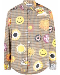 Мужская разноцветная рубашка с длинным рукавом в мелкую клетку от Moschino