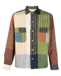 Мужская разноцветная рубашка с длинным рукавом в стиле пэчворк от Bode