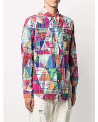 Мужская разноцветная рубашка с длинным рукавом в стиле пэчворк от Polo Ralph Lauren