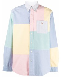 Мужская разноцветная рубашка с длинным рукавом в стиле пэчворк от Polo Ralph Lauren