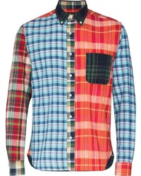 Мужская разноцветная рубашка с длинным рукавом в шотландскую клетку от Beams Plus
