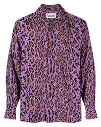 Мужская разноцветная рубашка с длинным рукавом с леопардовым принтом от Wacko Maria