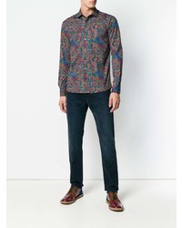 Мужская разноцветная рубашка с длинным рукавом с "огурцами" от Etro