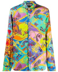 Мужская разноцветная рубашка с длинным рукавом с "огурцами" от VERSACE JEANS COUTURE