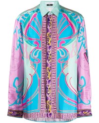 Мужская разноцветная рубашка с длинным рукавом с принтом от Versace Collection