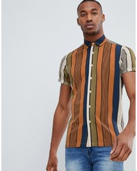 Разноцветная рубашка с коротким рукавом в вертикальную полоску