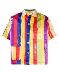 Мужская разноцветная рубашка с коротким рукавом в вертикальную полоску от Bode