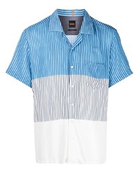 Мужская разноцветная рубашка с коротким рукавом в вертикальную полоску от BOSS