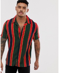 Мужская разноцветная рубашка с коротким рукавом в вертикальную полоску от New Look