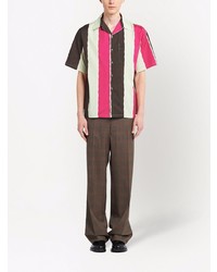 Мужская разноцветная рубашка с коротким рукавом в вертикальную полоску от Prada