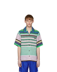 Мужская разноцветная рубашка с коротким рукавом в горизонтальную полоску от Prada