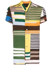Мужская разноцветная рубашка с коротким рукавом в горизонтальную полоску от Rick Owens