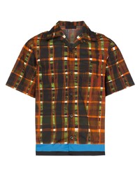 Мужская разноцветная рубашка с коротким рукавом в клетку от Prada