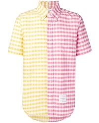 Мужская разноцветная рубашка с коротким рукавом в мелкую клетку от Thom Browne