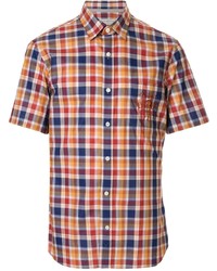Мужская разноцветная рубашка с коротким рукавом в шотландскую клетку от Gieves & Hawkes