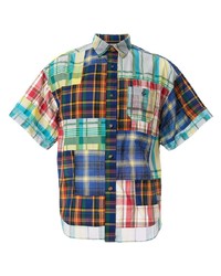 Мужская разноцветная рубашка с коротким рукавом в шотландскую клетку от White Mountaineering