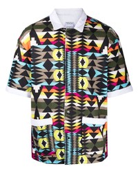 Мужская разноцветная рубашка с коротким рукавом с геометрическим рисунком от Marcelo Burlon County of Milan