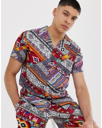 Мужская разноцветная рубашка с коротким рукавом с геометрическим рисунком от New Look