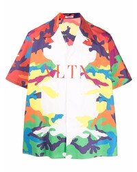 Мужская разноцветная рубашка с коротким рукавом с камуфляжным принтом от Valentino