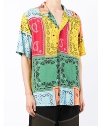 Мужская разноцветная рубашка с коротким рукавом с "огурцами" от Marcelo Burlon County of Milan