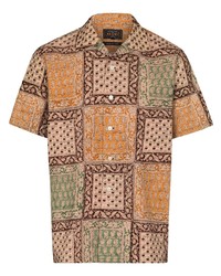 Мужская разноцветная рубашка с коротким рукавом с "огурцами" от Beams Plus