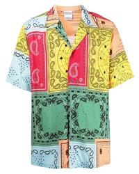 Мужская разноцветная рубашка с коротким рукавом с "огурцами" от Marcelo Burlon County of Milan