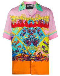 Мужская разноцветная рубашка с коротким рукавом с "огурцами" от VERSACE JEANS COUTURE