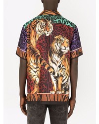 Мужская разноцветная рубашка с коротким рукавом с принтом от Dolce & Gabbana