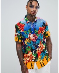 Мужская разноцветная рубашка с коротким рукавом с принтом от ASOS DESIGN